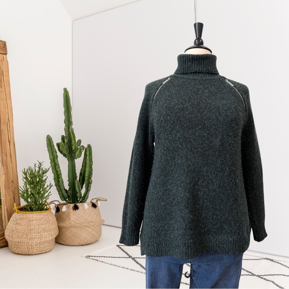MICHAEL Michael Kors Zipper Shoulder Detail Turtleneck Wool Blend Sweater
